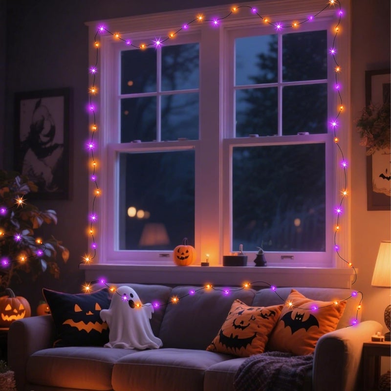 Selarlyt 4-Pack 400LED Solar Halloween Lights，Orange& Purple String Lights，Solar Fairy Lights with 8 Modes， Halloween Lights Outdoor Waterproof for Bedroom Patio Garden Party Yard Decoration - Image 4